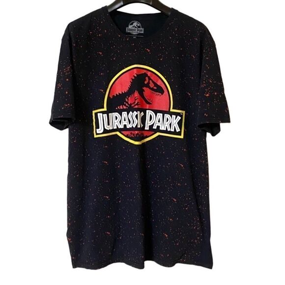 Jurassic Park Men’s Unisex Black|Red Splattered Classic T-Rex Logo Shirt Sz 2XL - Picture 1 of 7